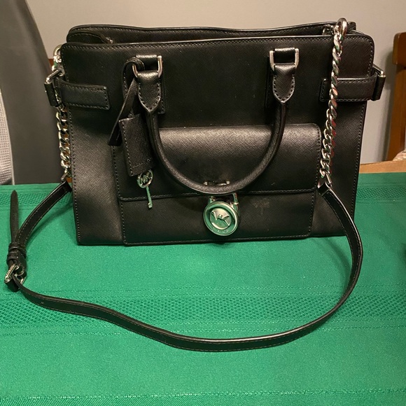 Michael Kors Handbags - Michael Kors Emma Saffiano Black Leather Satchel Bag